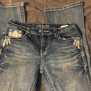 Grace Women's Embroidered Blue Boot Cut Jeans Size 26. In person sell NO ONLINE
